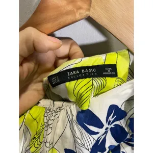 Zara Mini Dress Womens Small White Floral Tropical Wrap Tie Waist Summer Boho thumbnail 4