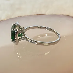 925 Sterling Silver Green CZ Halo Ring Size 10.75 Cushion Cut Emerald Green thumbnail 2