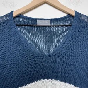 Wooden Ships Women Cotton Knit Sweater Blue White Stripe Beach Coastal Fisherman thumbnail 2