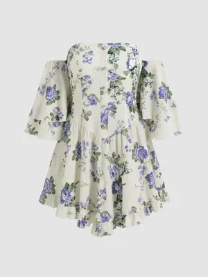 Cider FLORAL RUFFLE SLEEVE LAYERED MINI DRESS thumbnail 2