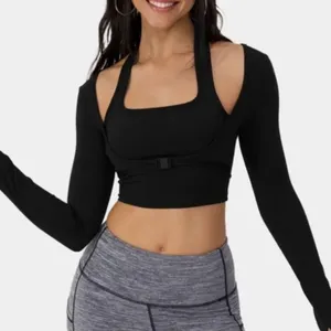 SHEIN Black Cut-Out Bodysuit Crop Top w/Front Belt-Size L thumbnail 2