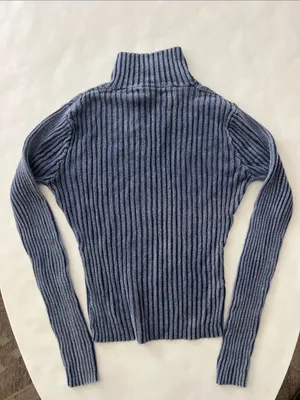 Vintage FRIENDS Blue Acid Wash Ribbed Mock Neck Stretchy Longsleeve Top M thumbnail 2