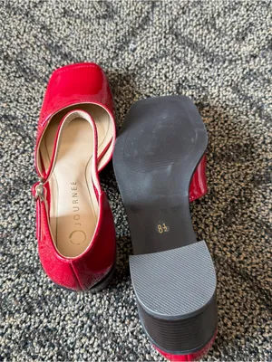 Journee Collection Evangeline Patent Leather Square Toe Block Heel Pumps in Red thumbnail 5