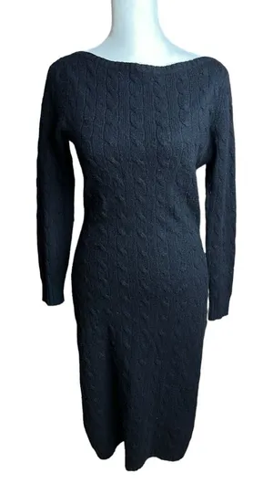 Ralph Lauren Black Label Cashmere Cable-Knit Sweater Dress Size M thumbnail 1