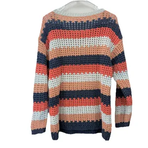 LL Bean Colorful Stripes Sig Bailey Island Chunky Cotton Pullover Sweater‎ LARGE thumbnail 7