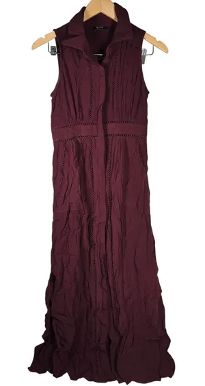 Bardot Maxi Dress Burgundy Sleeveless Button Front‎ Collared Viscose Size 2 thumbnail 1