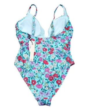Nanette Lepore Swim Plunging Floral One Piece Swimsuit Light Blue Size 12 thumbnail 3