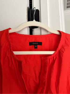 Quince 100% Organic Cotton Poplin Tiered Maxi Dress short sleeve Vermillion Red thumbnail 3