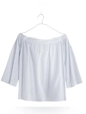 Madewell Coastal Nostalgia Summer Vac Blue Striped Off Shoulder 3/4 Sleeve Top S thumbnail 4