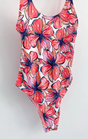 Kulani Kinis Hibiscus Floral Plunge One Piece Swimsuit Tropical thumbnail 2