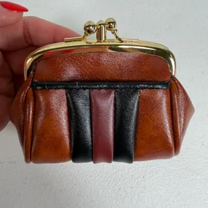 Vintage 70s Coin Purse Kiss Lock Coin Purse Pouch Striped Faux Leather Retro thumbnail 2