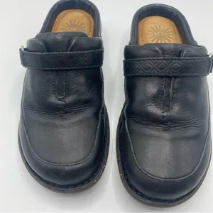 UGG Leather Clogs Mule F8910E Slides Heel Fur Lining USA 7 Snap Detail Rubber thumbnail 4