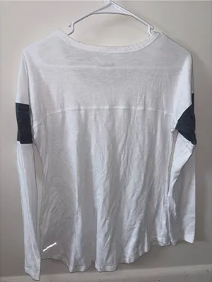 Reebok White Long Sleeve Tee with Gray Sleeve Panels thumbnail 2