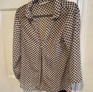 Abercrombie & Fitch Sheer Mesh Brown Checkered Blouse Long Sleeve Button Up Top thumbnail 5