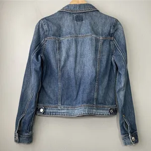 AEO American Eagle Denim Jacket Size Medium Blue Jean Coat Trucker Boho Cropped thumbnail 5