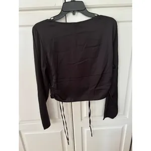 H&M Divided Blouse Top‎ Long Sleeve V Neck Ruched Tie Front Brown Medium thumbnail 5