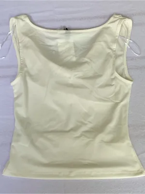 HM Divided Small White Draped Asymmetric Top Sleeveless Cowl Neck Ruched Blouse thumbnail 6