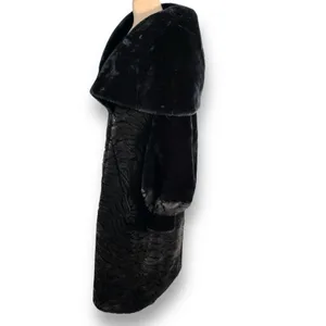 Vintage Faux Fur Zebra‎ Print Long Coat Oversized Collar Black Brown Small Glam thumbnail 4