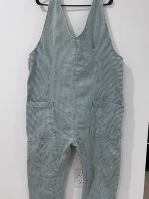 Free People Striped Denim Overalls XL Railroad Utility Workwear Baggy thumbnail 3