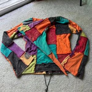 Colorful Festival Zip Up Jacket Earthy Patchwork Bohemian Hippie Eclectic thumbnail 5