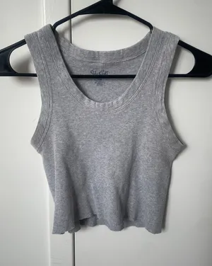 John Galt Classic Gray Ribbed Crop Tank Top thumbnail 1