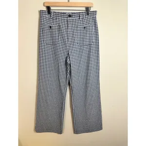& Other Stories Blue Plaid Kick Flare High Rise Patch Pocket Trousers Size 12 thumbnail 5