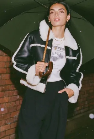 Abercrombie Cropped Vegan Leather Sherpa Jacket thumbnail 1