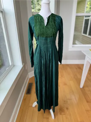 Vintage 90’s Forest Green Boho Long Sleeve Maxi Dress with Embroidered Yoke thumbnail 2