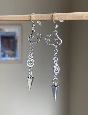 Handmade funky grunge punk street style swirl cloud spiky unisex chain dangle earrings ⭐️🍃🌀 thumbnail 4