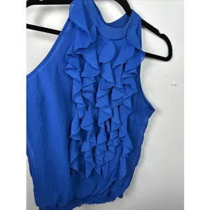 Vintage Mossimo Medium Top Blue Ruffles Y2K‎ Womens Sleeveless Tank Halter Neck thumbnail 12