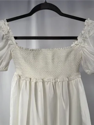 Sunday Best White Smocked Square Neck Puff Sleeve Dress‎ thumbnail 3