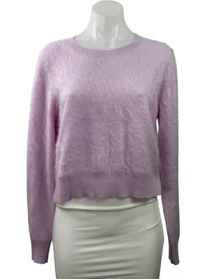 J.Crew Cashmere Women's Purple Lilac Long Sleeve Crop Knit Sweater Top Size M thumbnail 1