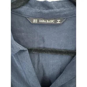 ZARA Basic Navy Blue Shirt Dress Midi Button Front Belted Womens XS thumbnail 3