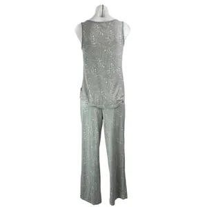 Eddie Bauer Womens Gray White Star Print Sleeveless Tank Sleepwear Pajamas Set S thumbnail 3