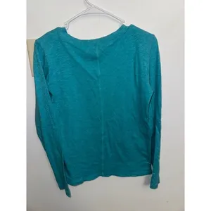 J. Crew Womens Teal Slub Cotton Long Sleeve Crewneck T-Shirt Size S (E) thumbnail 2