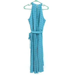 Calvin Klein‎ size 2 blue plaid sleeveless dress wrap style gingham tie waist thumbnail 2