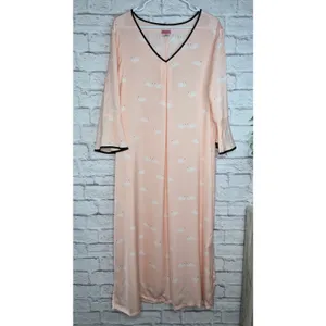 Kate Spade New York Swan Print Caftan Maxi Dress Lounge Nightgown Pink L/XL thumbnail 2