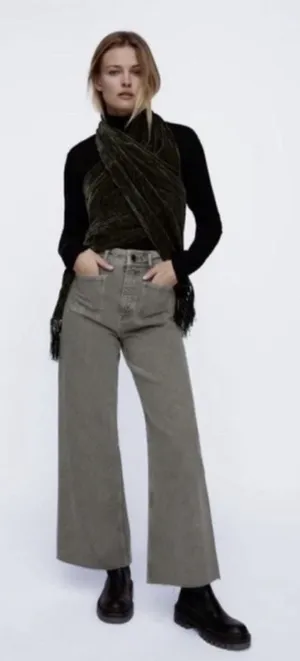 Zara The Patch Pocket Marine Straight Jean‎ Grey Size 2 thumbnail 1
