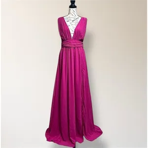 Lulus Heavenly Hues M Magenta Maxi Dress‎ Deep V Side Slit Formal Homecoming thumbnail 3