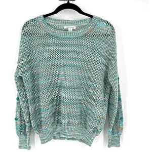 John Paul Richard Women's Beachy Knit Pullover Sweater Green Blue Medium coastal thumbnail 2