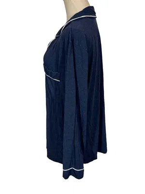 Eberjey Gisele TENCEL Modal Long Sleeve PJ Top Heathered Navy/Ivory thumbnail 6