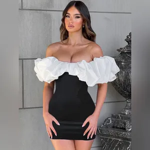 BABYBoo Off-Shoulder Black & White Ruffle Mini Dress S thumbnail 4