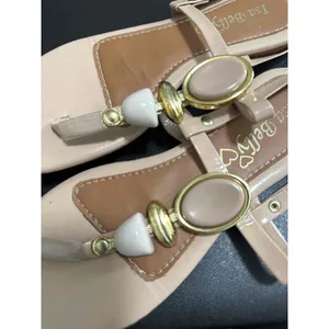 Isa Belly Beige T Strap Flat Wedge Sandals Women Size 7‎ Gold Accents Brazil thumbnail 4