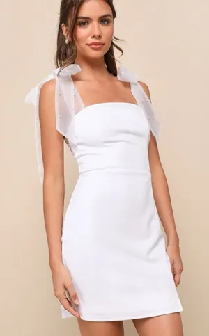 LULUS Beaming Perfection White Pearl Organza Tie-Strap Mini Dress Size Large thumbnail 1