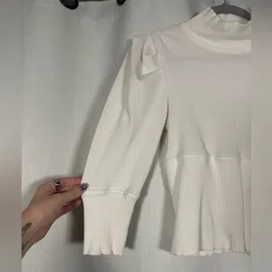 Free People Lala Puff Sleeve Ribbed White Cropped Top Size Large thumbnail 5