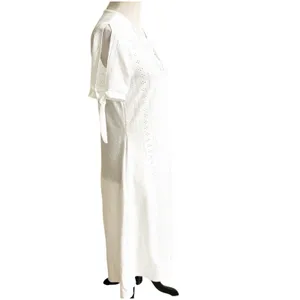 Eyelet Maxi Dress Size Medium NWT Boutique Slit Sleeves Milkmaid Coquette thumbnail 7