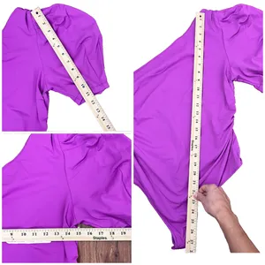 Free People One Shoulder Puff Sleeve L Bodysuit Magenta Ruched Side Stretchy thumbnail 7