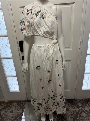 FARM RIO Pitanga Embroidery One Shoulder Cut Out Maxi Dress Size S- $325 MSRP thumbnail 3