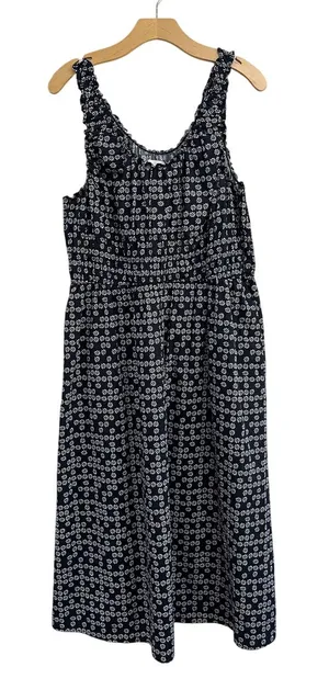 Universal Thread Navy Blue‎ Floral White Smocked Cotton Midi Dress Size Large thumbnail 1