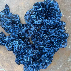 Target Navy blue leopard print ruffled scarf thumbnail 1